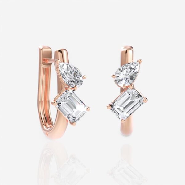 Orla Pear & Emerald Cut Diamond Huggie Hoop Earrings - Image 3